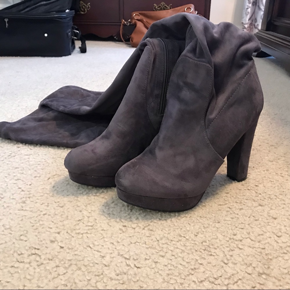 gray suede over the knee boots